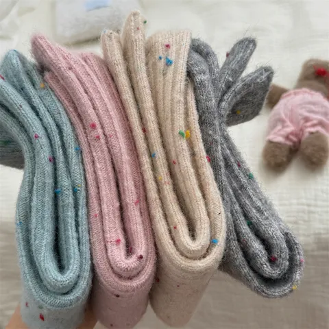 Womens Thickened Cashmere Nep Mid Tube Socks Winter Warm Japanese Soft Slouch Socks Casual Daily Thermal Knit Hosiery