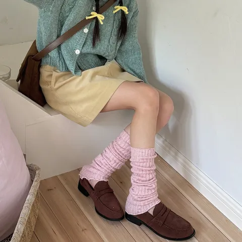 Jambières Épaissies en Cachemire à Pois Colorés pour Femmes Automne Hiver Chaussettes Stacking Décontractées Style Japonais