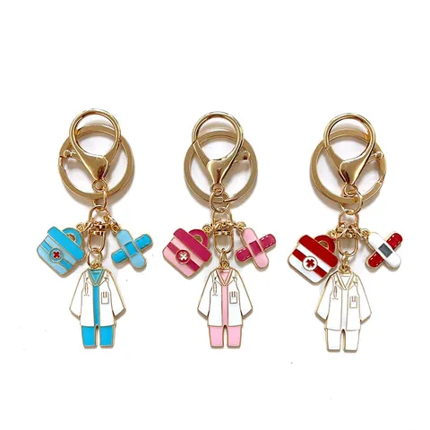 Medical Theme Alloy Keychain Nurse Doctor Enamel Pendants Cute Healthcare Creative Key Ring Bag Charm Jewelry Gift