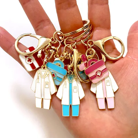 Medical Theme Alloy Keychain Nurse Doctor Enamel Pendants Cute Healthcare Creative Key Ring Bag Charm Jewelry Gift