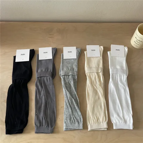 Women's Japanese Style Slouch Socks Solid Color Cotton Breathable Hollow Out Mesh Casual Long Socks