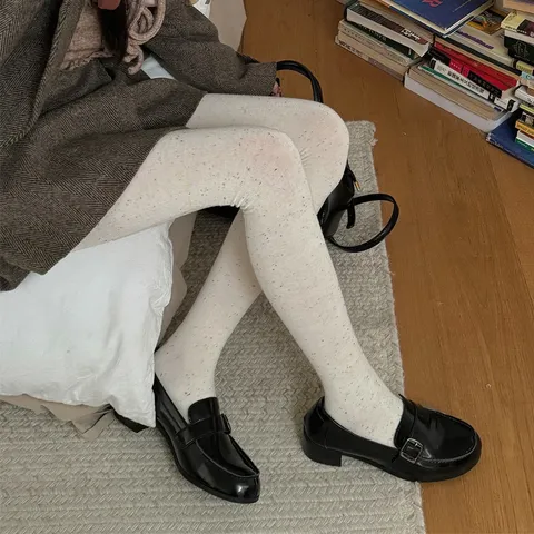 Women Winter Warm Cotton Blend Pantyhose Solid Color Footed Tights Cute Dots Thermal Slim Leggings Fashion Hosiery