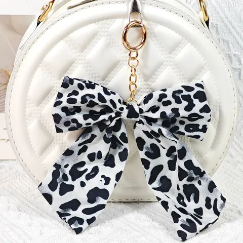 Leopardenmuster Schleife Schlüsselanhänger Stoff Schleife Band Tasche Anhänger Auto Schlüsselanhänger Süße Mode Handtasche Charm Zubehör