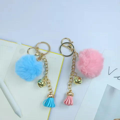 Kreativer Süßer Quasten Schlüsselanhänger Buntes Pompon Auto Schlüsselanhänger Tasche Plüsch Geschenk Glocke Anhänger Mode Accessoires