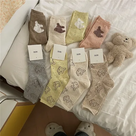 Women's Cute Cartoon Dog Crew Socks Sweet Casual Cotton Blend 3D Plush Animal Decorated Breathable Daily Mid Tube Socks