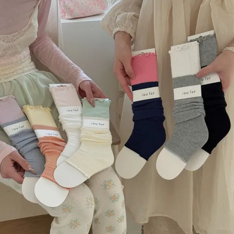 Women's Korean Style Color Block Ruffle Leg Warmers Spring Summer Thin Breathable Footless Stirrup Socks Fashion Accessories