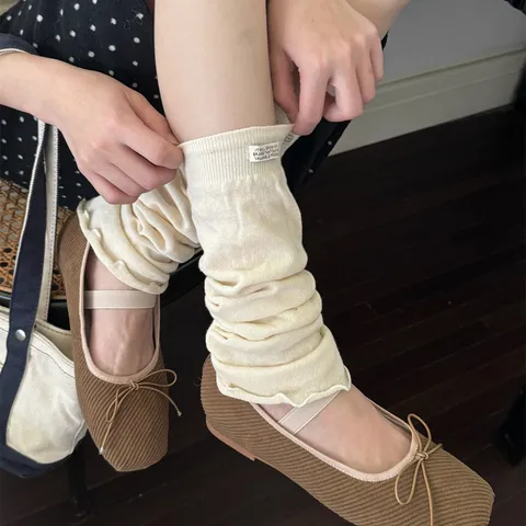 Women's Y2K Solid Color Knitted Slouch Socks Casual Long Calf Leg Warmers High Tube Boot Cuffs Hosiery