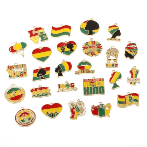 Zinklegering Juneteenth Thema Bedels Geemailleerde Metalen Hangers Voor DIY Halsketting Sleutelhanger Sieraden Maken Accessoires