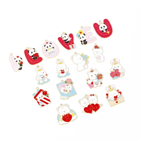 Valentijnsdag Liefde Hart Dier Letter Legering Geëmailleerde Hanger DIY Sieraden Accessoires Ketting Sleutelhanger Armband