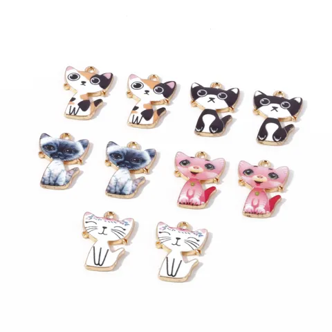 Schattige Cartoon Kat Legering Hanger DIY Sieraden Maken Accessoires Geëmailleerde Dieren Bedels Voor Halsketting Sleutelhanger
