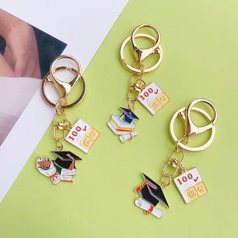 Graduation Metal Keychain Doctoral Hat Book Exam Paper Student Blessing Gift Metal Minimalist Key Ring Accessories