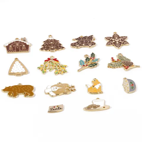 Kerst DIY Legering Geëmailleerde Hanger Sleutelhanger Accessoires Peperkoekhuis Boom Beer Sneeuwvlok Leuke Bedel Cadeau
