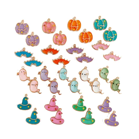 Pendentifs Goutte d'Huile en Alliage d'Halloween Citrouille Fantôme Chauve-Souris Chapeau de Sorcière Charms pour Collier DIY Boucles d'Oreilles