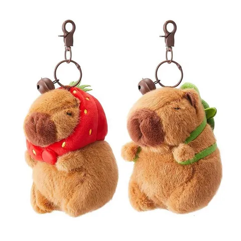 Leuke Capybara Pluche Sleutelhanger Cartoon Dier Tas Charm Aardbei Hoed Schildpad Rugzak Gevulde Pop