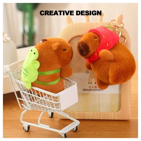 Leuke Capybara Pluche Sleutelhanger Cartoon Dier Tas Charm Aardbei Hoed Schildpad Rugzak Gevulde Pop