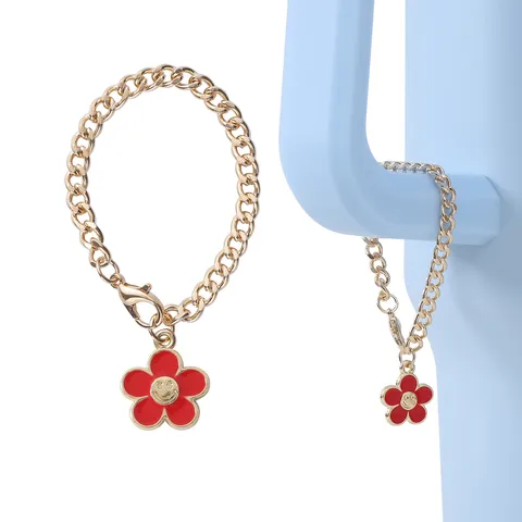 Cute Smiley Face Flower Cup Chain Metal Chunky Chain Charm For Tumbler Bag Pendant Cute Fashion Accessories