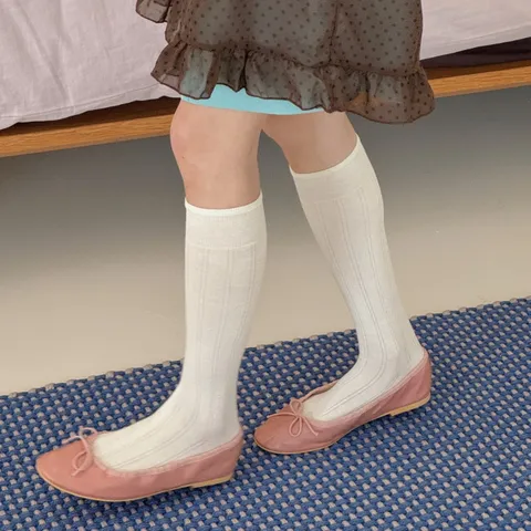 Women's Casual Combed Cotton Mid-Calf Socks Solid Color Vertical Striped Breathable Spring Summer Fashion Hosiery