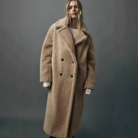 Women Winter Thickened Lamb Fleece Coat Long Double Breasted Lapel Oversized Jacket Casual Teddy Overcoat Outerwear