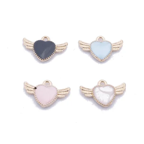 Alloy Angel Wings Heart Pendant DIY Jewelry Accessories Enamel Pearlized Love Heart Charms For Earrings Necklace