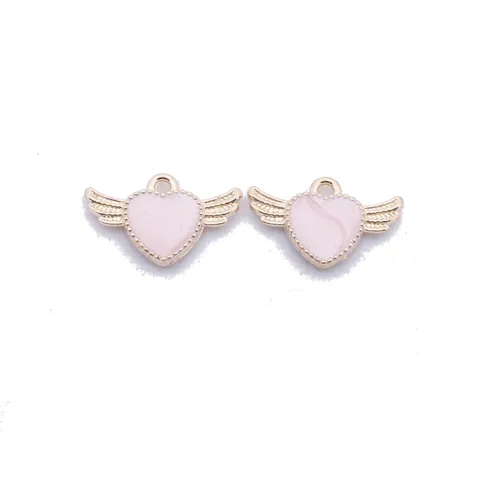 Alloy Angel Wings Heart Pendant DIY Jewelry Accessories Enamel Pearlized Love Heart Charms For Earrings Necklace