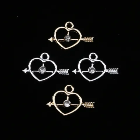 Minimalist Alloy Heart Arrow Pendant Rhinestone DIY Jewelry Accessories Gold And Silver Tone Keychain Gift