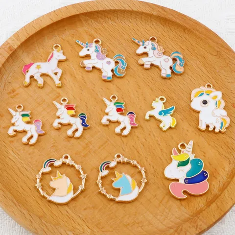 DIY Legering Geëmailleerd Eenhoorn Bedels Kleurrijke Cartoon Paard Hanger Voor Ketting Armband Sleutelhanger Sieraden Maken Accessoires