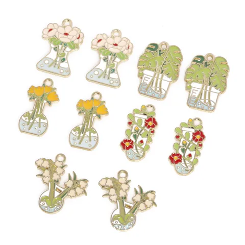 Creative Plant Potted Test Tube Alloy Drip Oil Pendant DIY Bracelet Necklace Accessories Fashion Jewelry Craft Gift