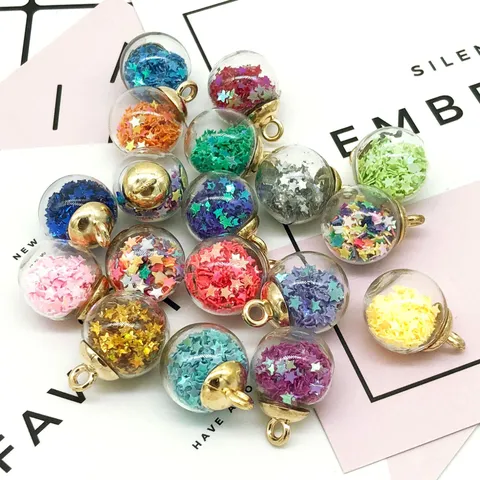 DIY Alloy Star Sequins Glass Ball Pendants Colorful Star Glitter Glass Globes Charms For Bracelet Necklace Jewelry Making