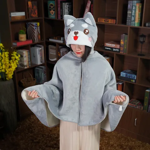 Mignonne Couverture Cape Shiba Inu de Dessin Animé Flanelle Douce Châle à Capuche Sieste Couverture Climatisation Enfants Adultes Couverture Chaud