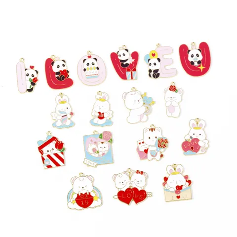 Valentijnsdag Liefde Hart Dier Letter Legering Geëmailleerde Hanger DIY Sieraden Accessoires Ketting Sleutelhanger Armband