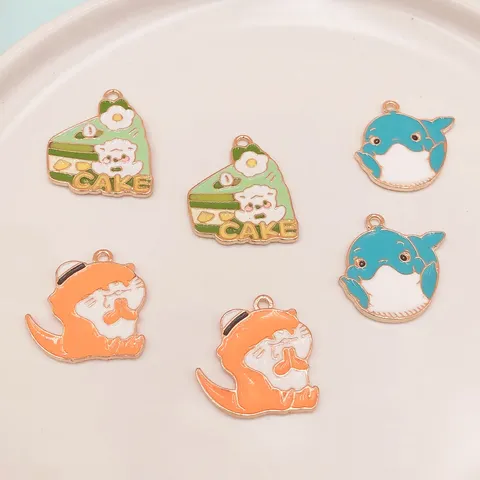 Leuke Cartoon Dier Geëmailleerde Legering Bedels Dolfijn Otter Hond Hanger Voor DIY Armband Ketting Sleutelhanger Sieraden