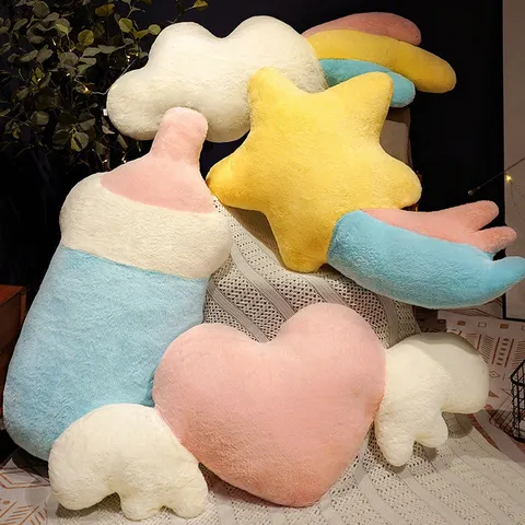 Mignon Kawaii Oreiller en Peluche Dessin Animé Nuage Arc-en-Ciel Étoile Bouteille de Lait Cœur Jouet en Peluche Doux Coussin de Canapé Décoration