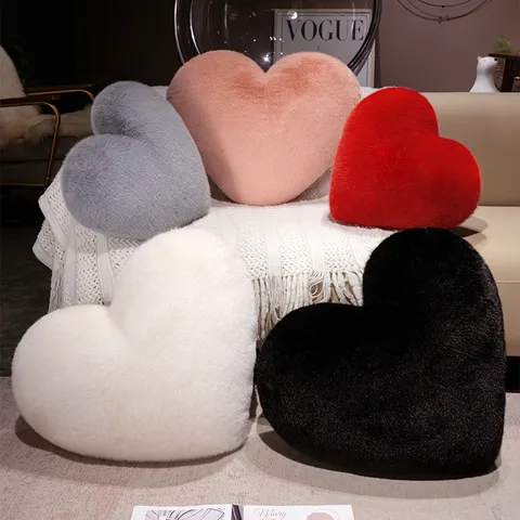 Style Nordique Velours de Faux Vison Cœur Coussin Décoratif Mignon Doux Peluche Jouet Dessin Animé Coussin En Forme de Cœur Décoration Chambre Fille
