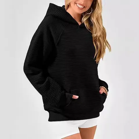 Sweat à Capuche Décontracté à Manches Longues pour Femmes Coupe Ample Haut Rayé