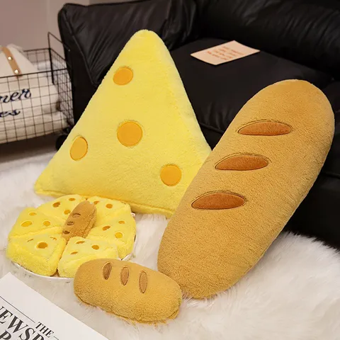 Simulación Pan Baguette Queso Triángulo Peluche Suave Almohada de Comida Lindo Cojín de Sofá Muñeca Regalo Para Niñas