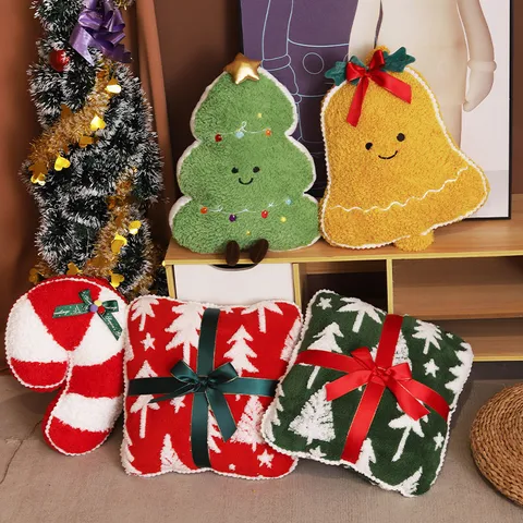 Coussin Décoratif de Noël Coussin Festif Décoratif Doux Peluche Père Noël Arbre Cloche Forme Coussin Pour Décoration Maison