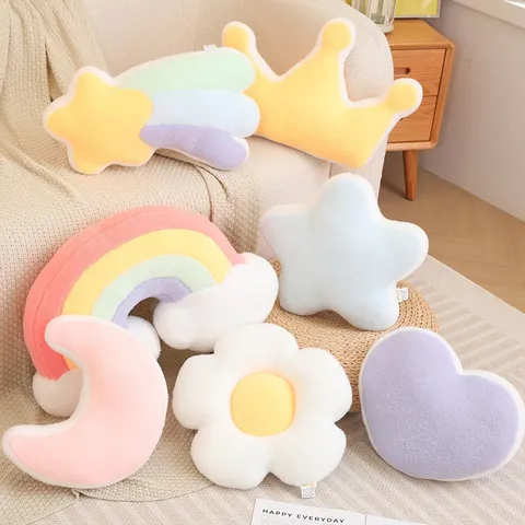Mignon Série Fête Arc-en-Ciel Jouet en Peluche Oreiller Jetable Météore Nuage Lune Étoile Fleur Cœur Coussin de Canapé