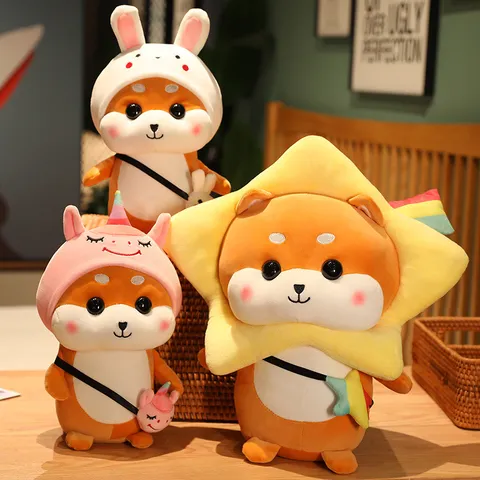 Jouet en Peluche Shiba Inu Transformé en Coton Duvet Doux Animal Mignon Cosplay Husky Poupée En Rembourrage Cadeau d'Anniversaire pour Enfants