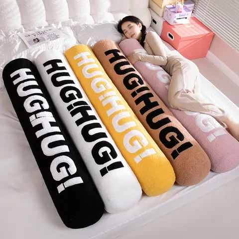 Long Body Pillow For Sleeping Cute Letter Printed Teddy Fleece Cylinder Pillow Soft PP Cotton Filled Bedside Cushion