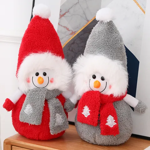 Mignon Bonhomme de Neige de Noël Jouet en Peluche Poupée en Peluche de Couple avec Écharpe Doux Cadeau de Festival d'Hiver Décoration de la Maison