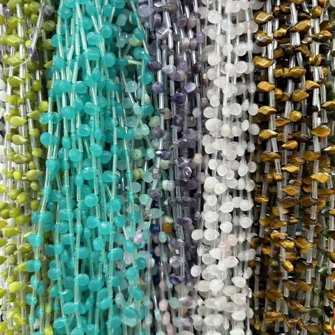 Cuentas Sueltas de Piedra Natural Facetada en Forma de Lágrima Agujero Horizontal Cuentas de Gota de Agua Planas para Accesorios de Joyería DIY