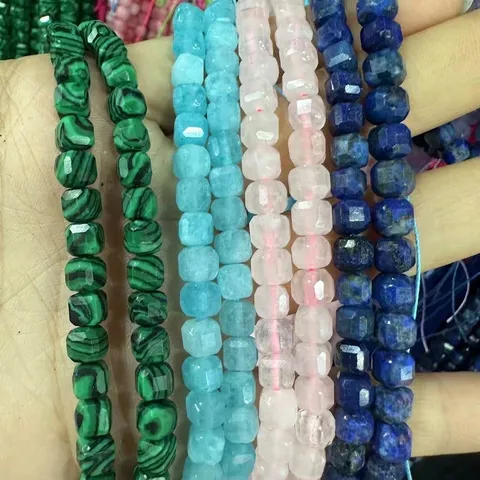 Natural Stone Faceted Cube Beads Loose Gemstone Spacer Beads For DIY Jewelry Making Necklace Bracelet Accessory Crystal Agate Quartz Beads