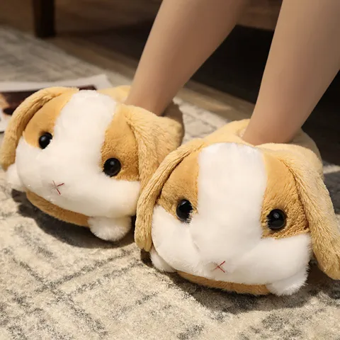Pantoufles en Coton en Peluche Chaudes et Mignons d'Hiver Chaussures d'Intérieur Douillettes à Talon Fermé