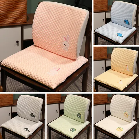 Ensemble Coussin de Chaise et Coussin Lombaire en Mousse à Mémoire de Forme Tissu Velours Glacé Mignon Broderie Dessin Animé Support Siège Auto Bureau