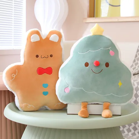 Simpatico Cuscino in Peluche con Albero di Natale e Coniglio di Pan di Zenzero Morbido Cotone Piumino Bambola Animale Imbottita Cuscino