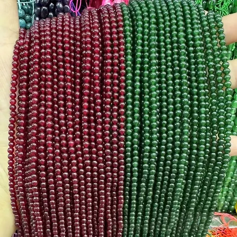 Perles en Pierre Naturelle Rondes Jade de Malaisie Calcédoine Rouge Perles Intercalaires pour Fabrication de Bijoux DIY Bracelet Collier Accessoires Perles Boules