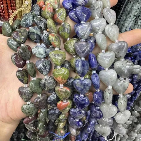 Natural Stone Heart Shape Loose Beads Polished Crystal Tiger Eye Amethyst DIY Jewelry Making For Bracelet Accessories