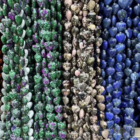 Natural Stone Heart Shape Loose Beads Polished Crystal Tiger Eye Amethyst DIY Jewelry Making For Bracelet Accessories