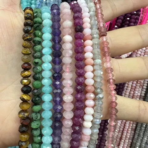 Natural Stone Faceted Abacus Beads Wheel Shape Spacer Loose Beads For DIY Jewelry Making Crafts Accessories Strand