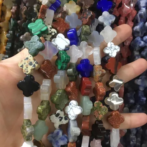 Natural Stone Clover Beads Flower Shaped DIY Jewelry Accessories For Bracelet Necklace Making Handmade Loose Polished Beads